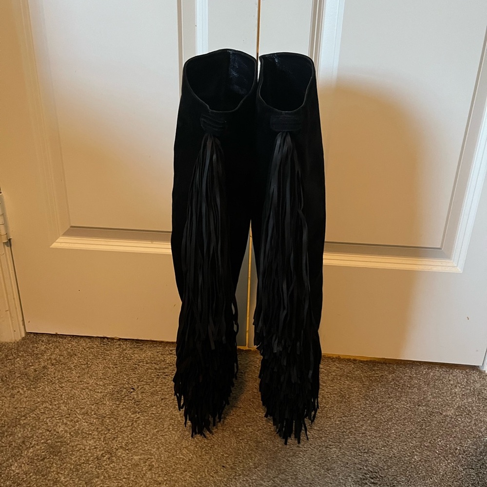 Christian Louboutin Black Fringe Platform Boots